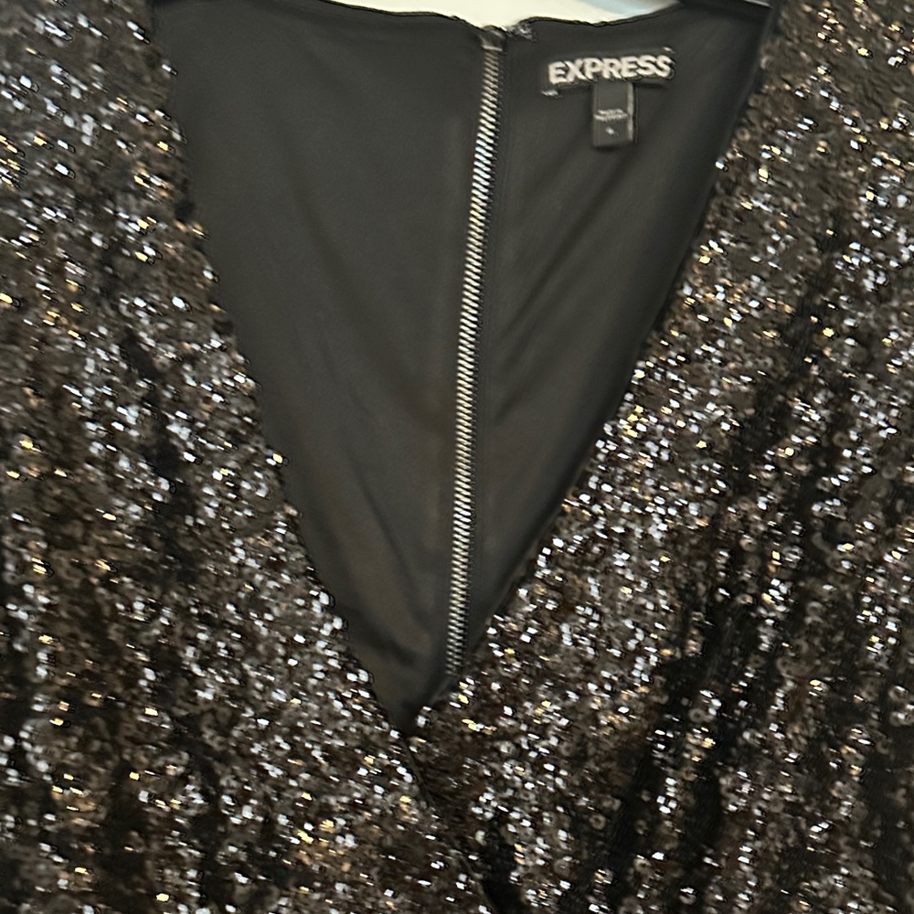 Express Elegant Black Sequin Long Sleeve Dress - Picture 2 of 5
